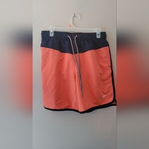 navy & orange colorblock speedo swim trunks shorts - lined with pockets medium